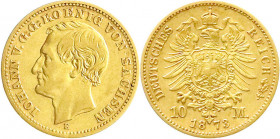Reichsgoldmünzen
Sachsen
Johann, 1854-1873
10 Mark 1873 E. sehr schön. Jaeger 257.