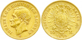 Reichsgoldmünzen
Sachsen
Johann, 1854-1873
20 Mark 1873 E. sehr schön/vorzüglich. Jaeger 259.