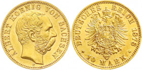 Reichsgoldmünzen
Sachsen
Albert, 1873-1902
10 Mark 1878 E. prägefrisch/fast Stempelglanz, selten in dieser Erhaltung. Jaeger 261.