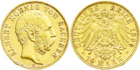 Reichsgoldmünzen
Sachsen
Albert, 1873-1902
10 Mark 1896 E. sehr schön/vorzüglich, kl. Kratzer. Jaeger 263.