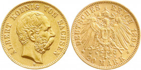 Reichsgoldmünzen
Sachsen
Albert, 1873-1902
20 Mark 1894 E. sehr schön/vorzüglich. Jaeger 264.