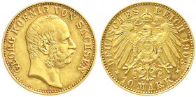 Reichsgoldmünzen
Sachsen
Georg, 1902-1904
10 Mark 1903 E. vorzüglich. Jaeger 265.