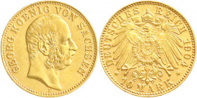 Reichsgoldmünzen
Sachsen
Georg, 1902-1904
10 Mark 1904 E. sehr schön/vorzüglich. Jaeger 265.