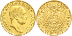 Reichsgoldmünzen
Sachsen
Friedrich August III., 1904-1918
10 Mark 1909 E. vorzüglich. Jaeger 267.