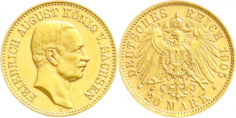 Reichsgoldmünzen
Sachsen
Friedrich August III., 1904-1918
20 Mark 1905 E. gut...