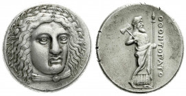 Altgriechische Münzen
Karia
Königreich
Beckersche Fälschung zur Tetradrachme 335/331 v. Chr. mit fehlerhafter Legende "Othontopato". 14,74 g. vorzü...