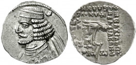 Altgriechische Münzen
Parthia
Königreich der Arsakiden
Drachme 57/38 v.Chr. Rhagae. Brb. l./Arsakes sitzt r., hält Bogen über Monogramm. 4,03 g. St...