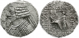 Altgriechische Münzen
Parthia
Königreich der Arsakiden
Tetradrachme 38/2 v.Chr. Brb. l./sitzender Arsakes und Tyche. 14,53 g. Stempelstellung 12 h....