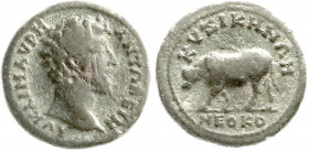 Provinzialrömische Münzen
Mysien
Kyzikus
Assarion 161/180. Kopf r./Rind l. 8,78 g. Stempelstellung 7 h. schön/sehr schön. RPC IV.2, 693.