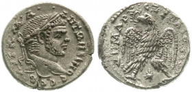 Provinzialrömische Münzen
Syrien
Seleukis und Pieria
Tetradrachme 198/217 Laodicea ad mare. Belorb. Brb. r./Adler mit Stern. 12,54 g. Stempelstellu...