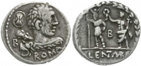 Römische Münzen
Römische Republik
P. Cornelius Lentulus Marcellinus M.F, 100 v.Chr.
Denar 100 v. Chr. ROMA. Büste des Herkules r., links Schild/LEN...