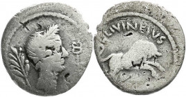 Römische Münzen
Imperatorische Prägungen
C. Julius Caesar 50-44 v. Chr
Denar, posthum 42 v. Chr. Mzm. L. Livineius Regulus. Kopf r. neben Zweig/L. ...