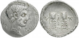 Römische Münzen
Kaiserzeit
Augustus 27 v. Chr. bis 14 n. Chr
Drachme 27 v.Chr./14 n.Chr. für Masicytes in Lykien. Kopf r. zwischen ΛΥ/2 Kitharai zw...