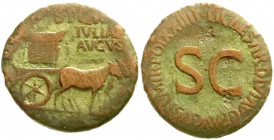 Römische Münzen
Kaiserzeit
Livia
Sesterz, geprägt posthum 22/23 unter Tiberius auf ihre Bestattung. SPQR IVLIAE AVGVST. Carpentum (Leichenwagen) ge...