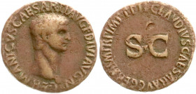 Römische Münzen
Kaiserzeit
Germanicus, gestorben 19
As (unter Claudius) 50/54. Kopf r./TI CLAVDIVS CAESAR AVG GERM PM TRP IMP PP um SC. 10,81 g. St...