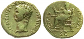Römische Münzen
Kaiserzeit
Claudius 41-54
As 50/54. Barhäuptiger Kopf l./CERES AVGVSTA. Ceres sitzt l., hält zwei Kornähren und Zepter. 11,61 g. St...