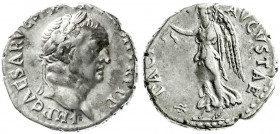 Römische Münzen
Kaiserzeit
Vespasian, 69-79
Denar 70, Ephesus. Belorb. Kopf r./PACI AVGVSTAE. Victoria steht l., im Feld Monogramm. 3,18 g. Stempel...