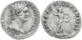 Römische Münzen
Kaiserzeit
Domitian, 81-96
Denar 90/91. Bel. Kopf r./IMP XXI COS XV CENS P PP. Minerva steht r. 3,03 g. Stempelstellung 6 h. sehr s...