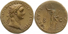 Römische Münzen
Kaiserzeit
Domitian, 81-96
Dupondius 92/94. Brb. mit Strahlenbinde r./VIRTVTI AVGVSTI SC. Virtus steht r. 10,58 g. Stempelstellung ...