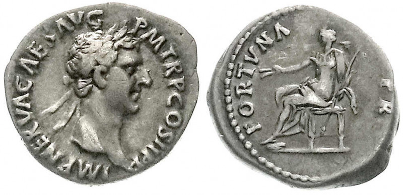 Römische Münzen
Kaiserzeit
Nerva, 96-98
Denar 97. Bel. Brb. r./FORTVNA PR. Fo...