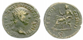 Römische Münzen
Kaiserzeit
Trajan, 98-117
Dupondius 101/102. Brb. r. mit Strahlenbinde/TR POT COS IIII PP SC. Abundantia thront l. Stempelstellung ...