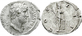 Römische Münzen
Kaiserzeit
Hadrian, 117-138
Denar 124/125. Belorb., halbdrap. Brb. r./COS III. Spes steht l. 3,26 g. Stempelstellung 6 h. vorzüglic...