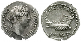 Römische Münzen
Kaiserzeit
Hadrian, 117-138
Denar 132/134. Kopf r./FELICITATI AVG COS III PP. Galeere fährt n.l. 3,34 g. Stempelstellung 1 h. sehr ...