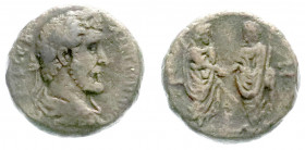 Römische Münzen
Kaiserzeit
Antoninus Pius, 138-161
Tetradrachme Jahr 7 = 143/144, Alexandria in Ägypten. Belorb.. drap. Brb. r./Antoninus Pius und ...