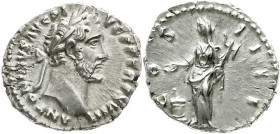 Römische Münzen
Kaiserzeit
Antoninus Pius, 138-161
Denar TRP XVII = 154. Belorb. Kopf r./COS IIII. Vesta steht l., opfert am Altar. 3,40 g. Stempel...