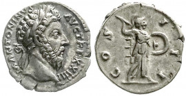 Römische Münzen
Kaiserzeit
Marcus Aurelius, 161-180
Denar TR P XXIIII = 169. Belorb. Kopf r./COS III. Minerva steht r., hält Speer und Schild. 3,67...