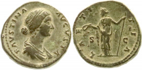 Römische Münzen
Kaiserzeit
Faustina junior, Gattin des M. Aurelius, gest. 175
As, vor 175. Drap. Brb. r./LAETITIA SC. Laetitia steht l. 14,72 g. St...