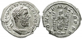 Römische Münzen
Kaiserzeit
Macrinus, 217-218
Denar 218. Bel. Kopf r./PONTIF MAX TRP COS PP. Fides steht zwischen 2 Standarten. 3,07 g. Stempelstell...