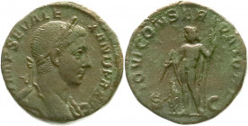 Römische Münzen
Kaiserzeit
Severus Alexander, 222-235
Sesterz 222/235. Belorb., halbdrap. Brb. r./IOVI CONSERVATORI SC. Jupiter steht l. 18,96 g. S...