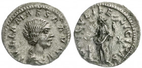 Römische Münzen
Kaiserzeit
Julia Maesa, Großmutter v. Elagabal u. Sev. Alex., gest. 223
Denar 218/223. Drap. Brb. r./SAECVLI FELICITAS. Felicitas s...