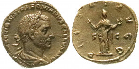 Römische Münzen
Kaiserzeit
Trebonianus Gallus, 251-253
Sesterz 251/253. Bel., drap. Brb. r./PIETAS AVGG SC. Pietas steht l. 18,48 g. Stempelstellun...