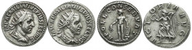 Römische Münzen
Kaiserzeit
Aemilianus, 253
2 Beckersche Fälschungen zu Antoninianen. Reverse Apoll und Victoria. beide vorzüglich Exemplare der Auk...
