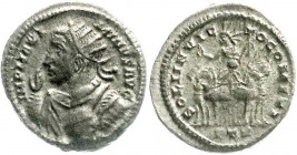 Römische Münzen
Kaiserzeit
Maximinus II. Daia, 305-313
Denarius 313, Trier. Gepanzerte Büste l. mit Strahlenkrone und erhobener Rechten/SOLI INVICT...
