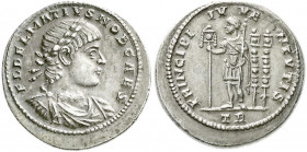 Römische Münzen
Kaiserzeit
Delmatius, 335-337
Beckersche Fälschung einer "Miliarense" 335/337, Trier in Silber. 5,90 g. Stempel dem Solidus nachgea...