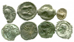 Lots antiker Münzen
Kelten
8 Münzen der gallischen, iberischen und britischen Kelten. 5 X Potin, 2 X Bronze, 1 X Silber. gering erhalten bis schön...