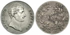 Ausländische Münzen und Medaillen
Frankreich
Napoleon I., 1804-1814, 1815
5 Francs An 12 = 1804 A, Paris. Mit EMPEREUR und REPUBLIQUE. sehr schön. ...