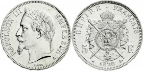 Ausländische Münzen und Medaillen
Frankreich
Napoleon III., 1852-1870
5 Francs 1870 A, Paris. vorzüglich/Stempelglanz, selten in dieser Erhaltung. ...