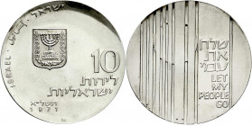 Ausländische Münzen und Medaillen
Israel
10 Lirot 1971, Bern. Kampf für die Freiheit, Sonne hinter Gittern. Mit offenem Mem. Auflage nur 80 Ex. Poli...