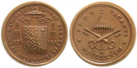 Ausländische Münzen und Medaillen
Italien-Kirchenstaat
Sedisvakanz 1823
Bronzemedaille 1823 o. Sign. Thomas Bernetti. 38 mm. vorzüglich, sehr selte...