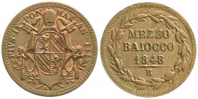 Ausländische Münzen und Medaillen
Italien-Kirchenstaat
Pius IX., 1846-1878
1/2 Baiocco 1848 über 1847 R. vorzüglich/Stempelglanz. Berman 3327. Munt...