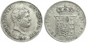 Ausländische Münzen und Medaillen
Italien-Neapel und Sizilien
Ferdinand II., 1830-1859
Piastra zu 120 Grani 1857. vorzüglich, schöne Patina, etwas ...