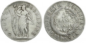 Ausländische Münzen und Medaillen
Italien-Piedmont (Casale)
Subalpine Republik, 1798-1801
5 Francs Jahr 10 = 1801. fast sehr schön. Davenport. 197....