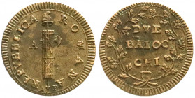Ausländische Münzen und Medaillen
Italien-Römische Republik
Erste Republik, 1798-1799
Kupfer 2 Baiocchi o.J.(1799), Mmz. AP, Ancona. sehr schön/vor...