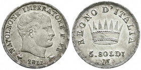 Ausländische Münzen und Medaillen
Italien-unter Napoleon
Napoleon I., 1804-1814
5 Soldi 1811 M, Mailand. vorzüglich/Stempelglanz. Craig 5.1.