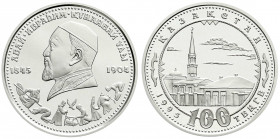 Ausländische Münzen und Medaillen
Kasachstan
100 Tenge Silber 1995. 150. Geb. Abai Kunanbai/Medrese. Aufl. 6000 Ex. Im Etui mit Zertifikat. Polierte...