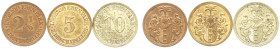 Ausländische Münzen und Medaillen
Kuba
Spanisch, bis 1897
3 Tokens: 2 1/2, 5 und 10 (Centavos/Pfennig?) o.J. (1882), geprägt in Berlin für die Plan...